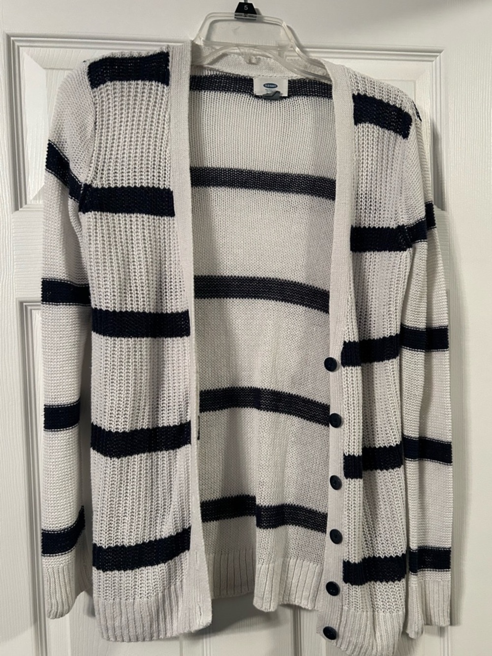 Old Navy Cream and Navy Striped Open Knit Sweater
